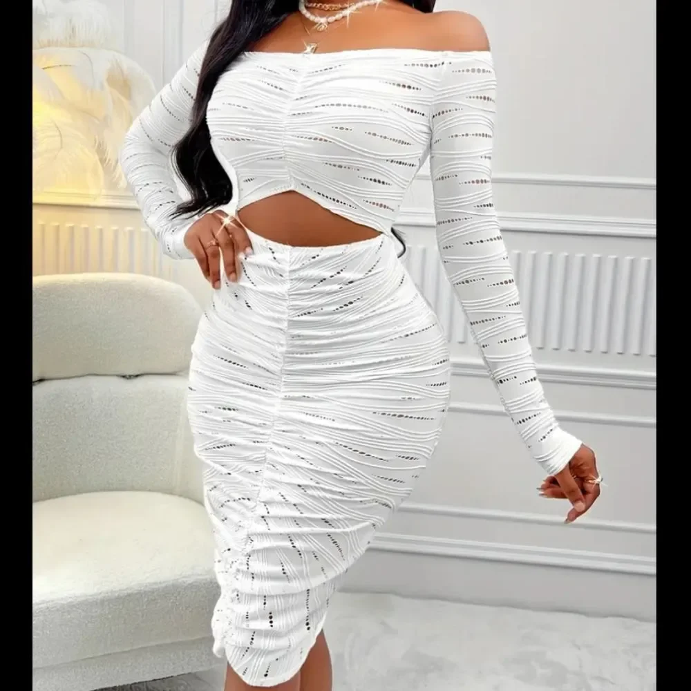 Elegant White Off-Shoulder Dress Sz Large